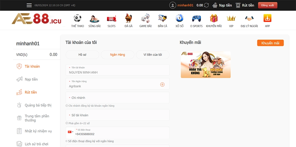 những Lợi ích của việc rút tiền từ nhà cái AE888