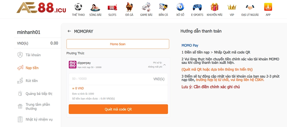 những Lưu ý khi nạp tiền AE888 cho người chơi mới
