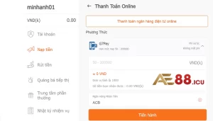 cách Nạp tiền AE888 bằng thanh toán online